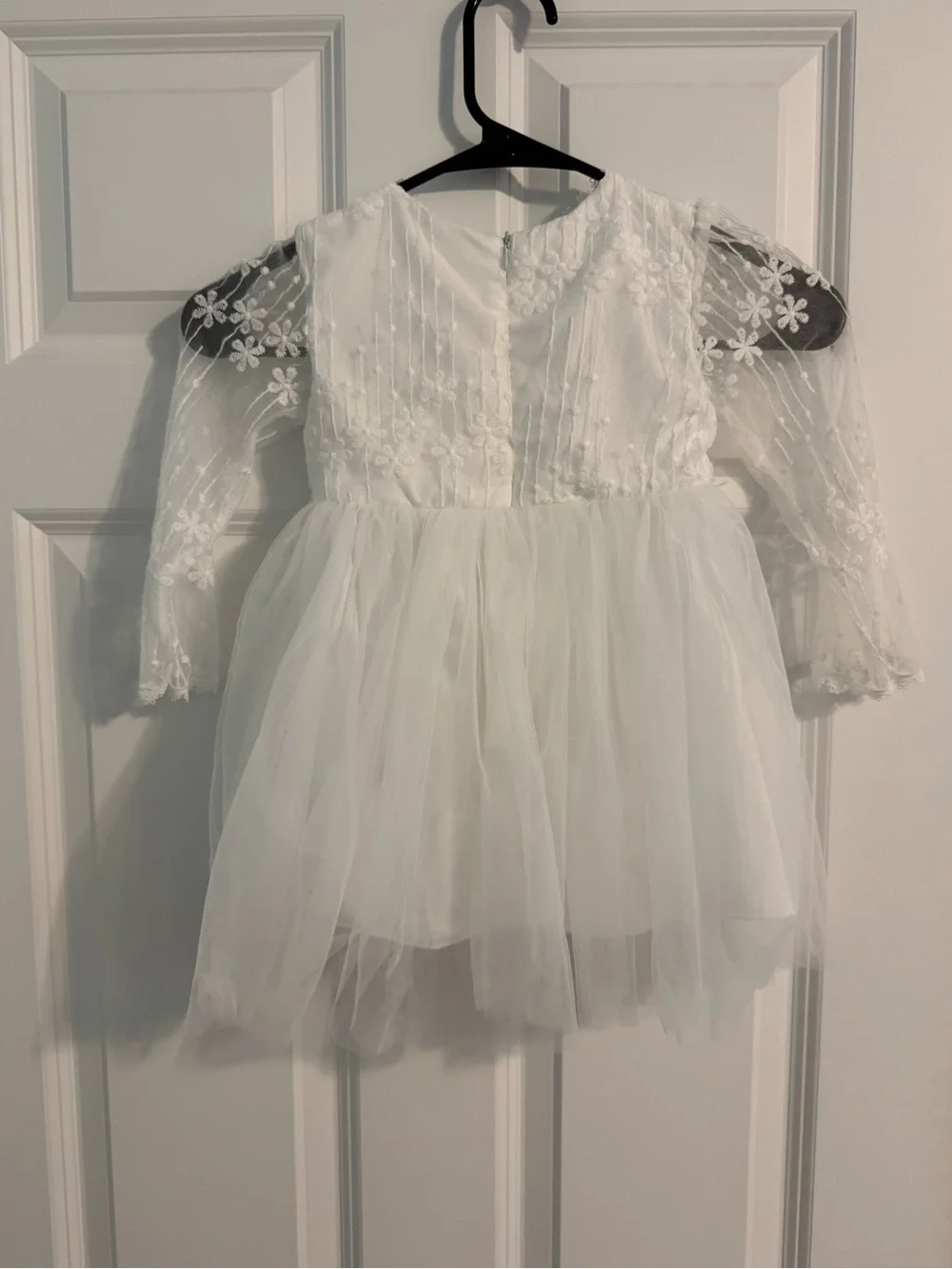 White Floral Lace Long Sleeve Toddler Dress